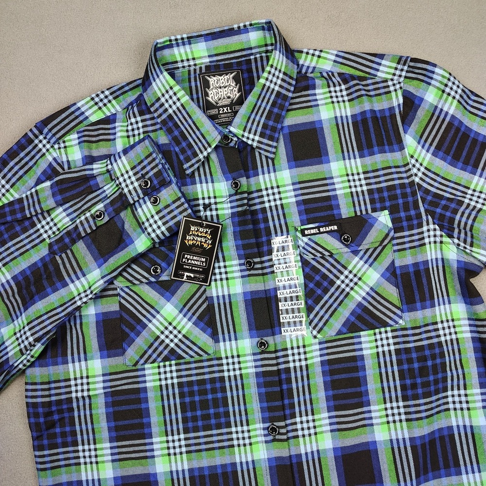 Rebel Reaper Flannel Shirt Women 2XL XXL Blue Plaid Workwear (NOT DIXXON)‎ New